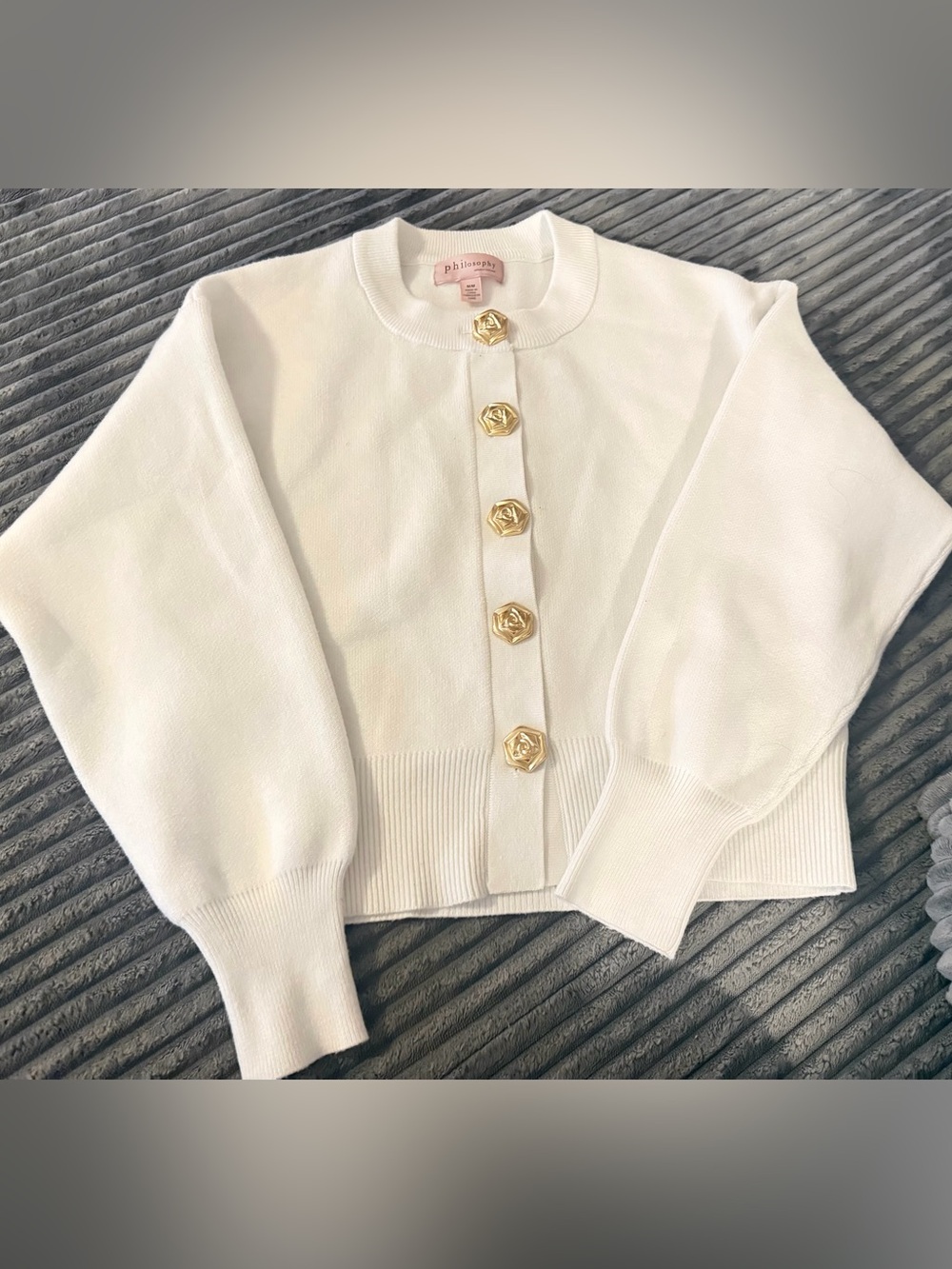 Philosophy Ivory Knit Cardigan with Gold Rose Buttons